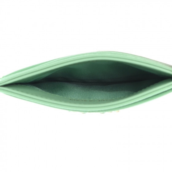 BNIB NWT! Chanel CC Shiny Goatskin Quilted C24 19 Card Holder Green Tiffany Blue - Picture 4 of 10